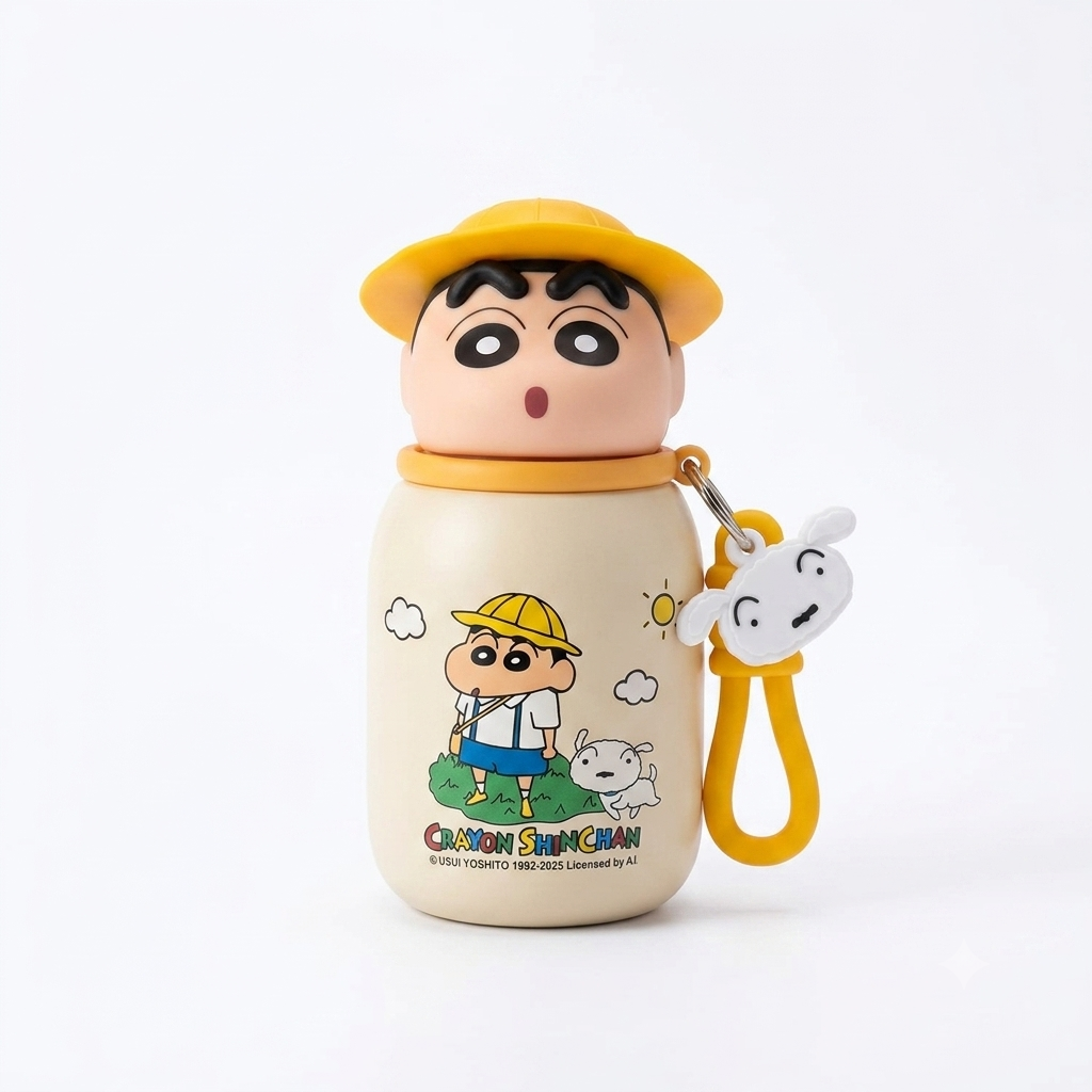 Crayon Shin-Chan Cute Anime Sipper Water Bottle with 3D Character Lid & Silicone Carry Loop (16cm x 8cm)