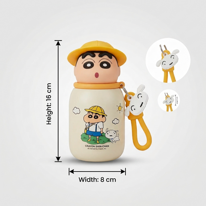 Crayon Shin-Chan Cute Anime Sipper Water Bottle with 3D Character Lid & Silicone Carry Loop (16cm x 8cm)