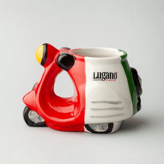 EMERGE Lugano Caffé Vespa Ceramic Mug - 3D Italian Scooter Coffee Cup with Tricolor Design