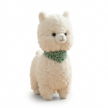 Ultra Soft Alpaca Plush Toy with Patterned Green Bandana – 30cm Sherpa Stuffed Animal