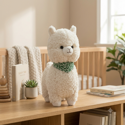 Ultra Soft Alpaca Plush Toy with Patterned Green Bandana – 30cm Sherpa Stuffed Animal