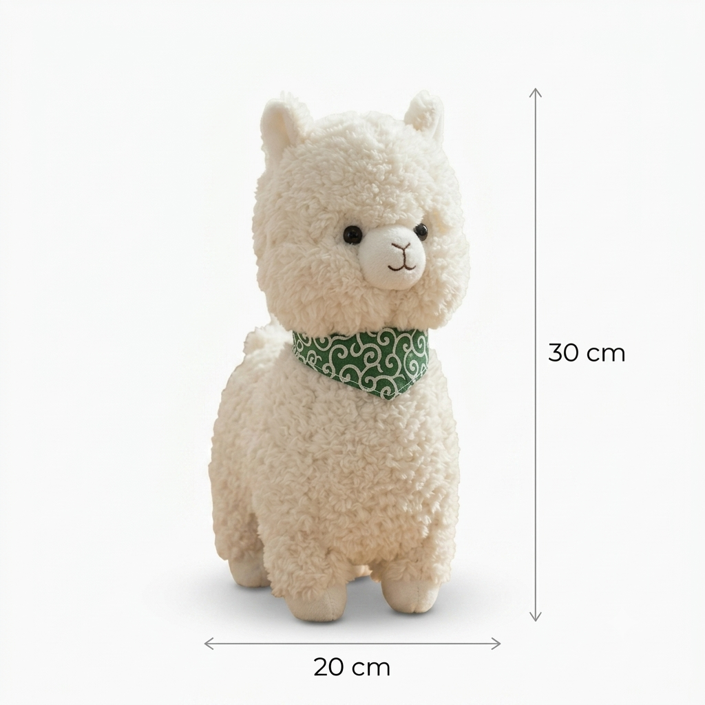 Ultra Soft Alpaca Plush Toy with Patterned Green Bandana – 30cm Sherpa Stuffed Animal