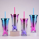 Emerge Plastic Tumblers with Straw (450 ml, Multicolour)
