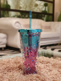 Emerge Plastic Tumblers with Straw - 1 Piece, Blue and Pink, 450 ml